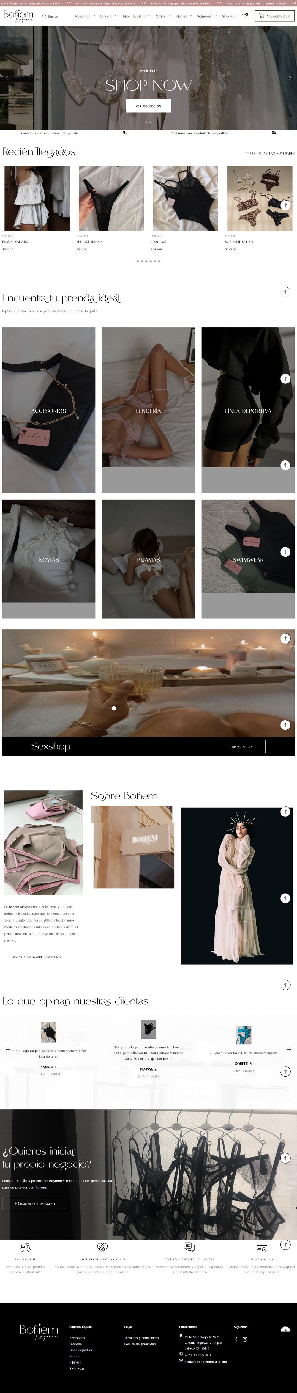 Bohem homepage — online store with garment catalog
