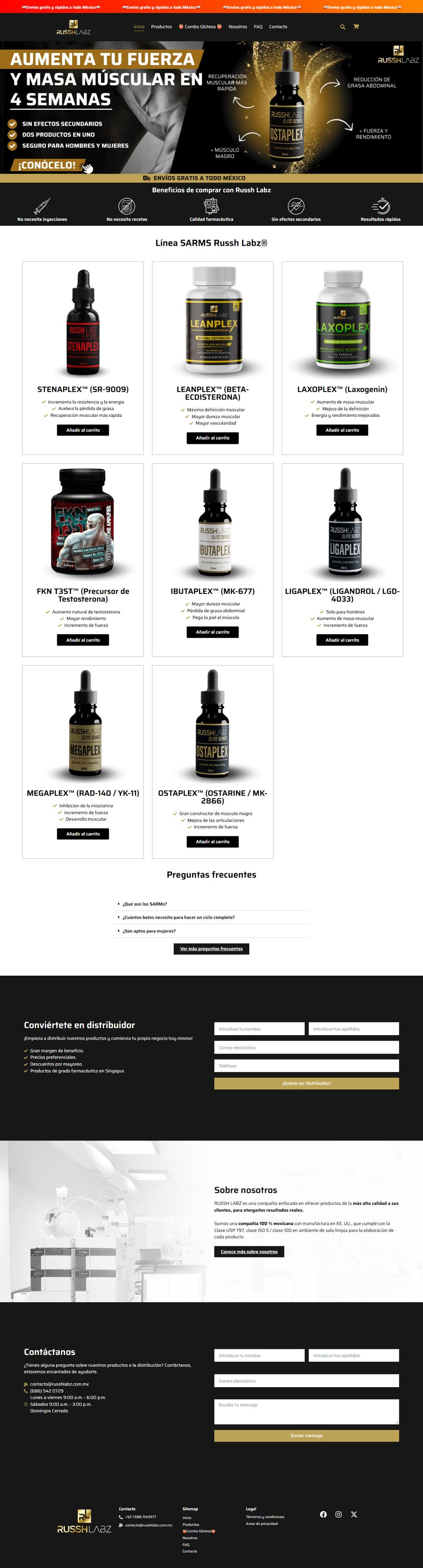 Russh Labz homepage — benefit-led store with product catalog